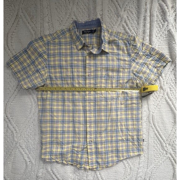 Nautica Men's Short Sleeve Button Up Shirt Yellow Multicolor Plaid Size L - Picture 7 of 10